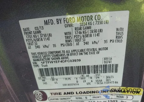 2013 Ford F-150 Xlt from USA, damaged, VIN 1FTFW1EF4DFC03939